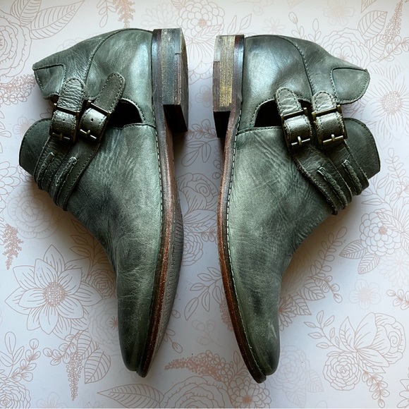 Free People Emerald Green Leather Cut Out Ankle Strap Boots Sz EU 39 or US 8 - Picture 7 of 10